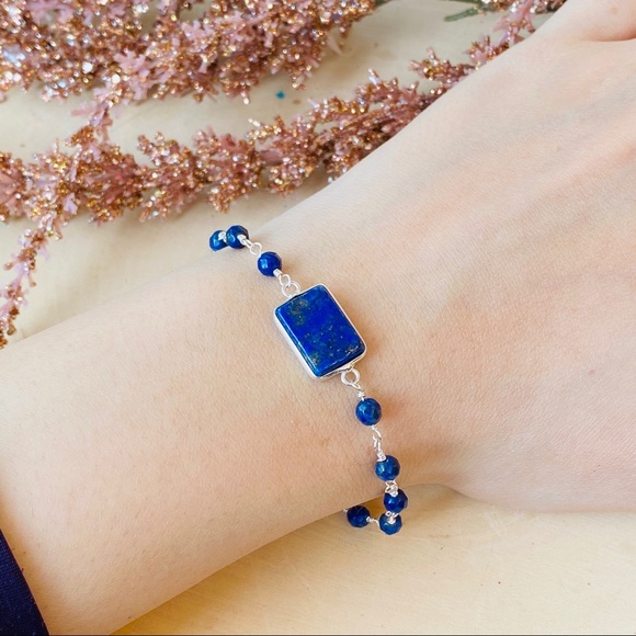 Lapis Lazuli Gemstone Sterling Silver Bracelet - Picture 5 of 7